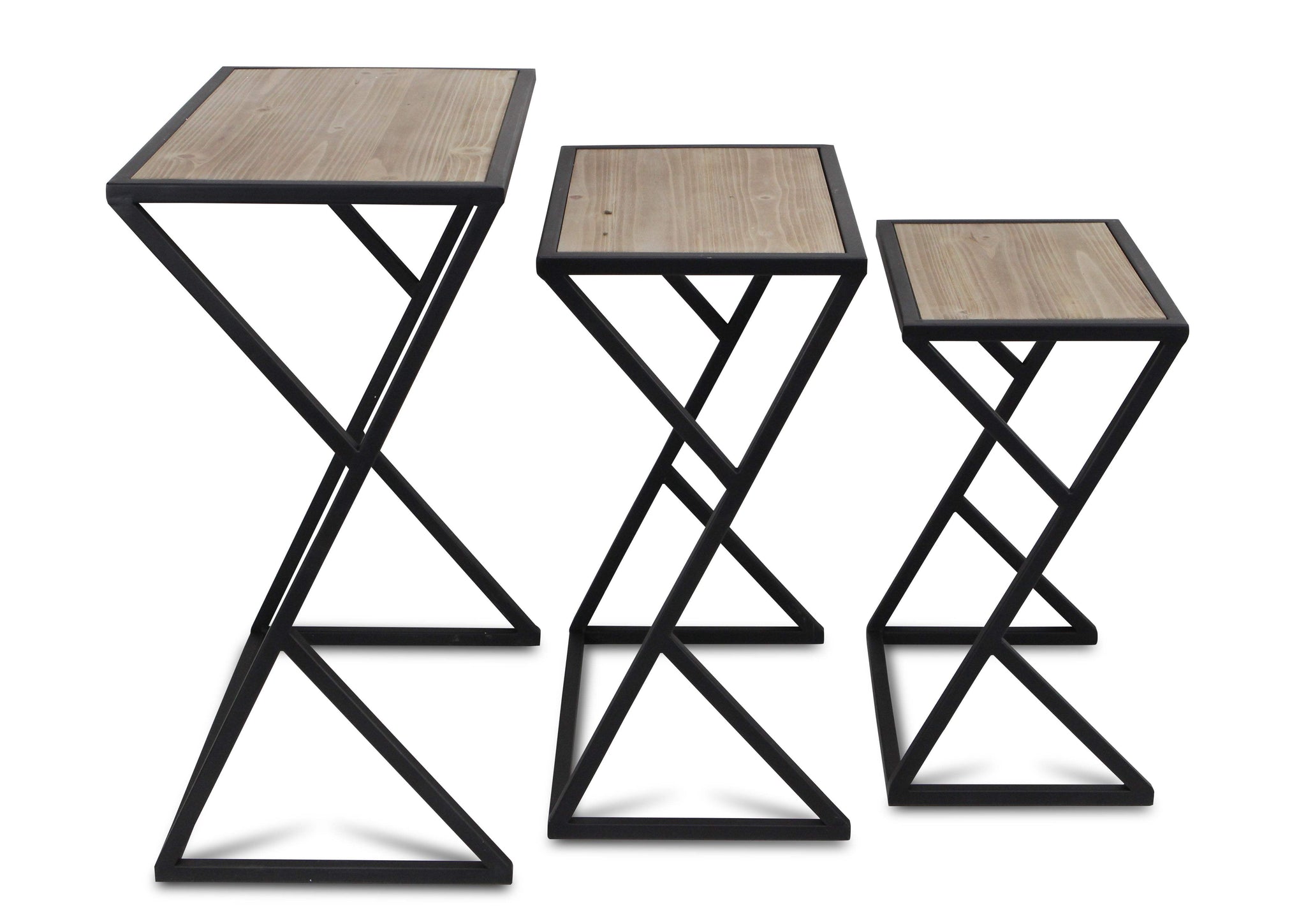 Set of Three Brown and Black Solid Wood and Steel Frame Nested Tables - HomeRoots - Flyclothing LLC