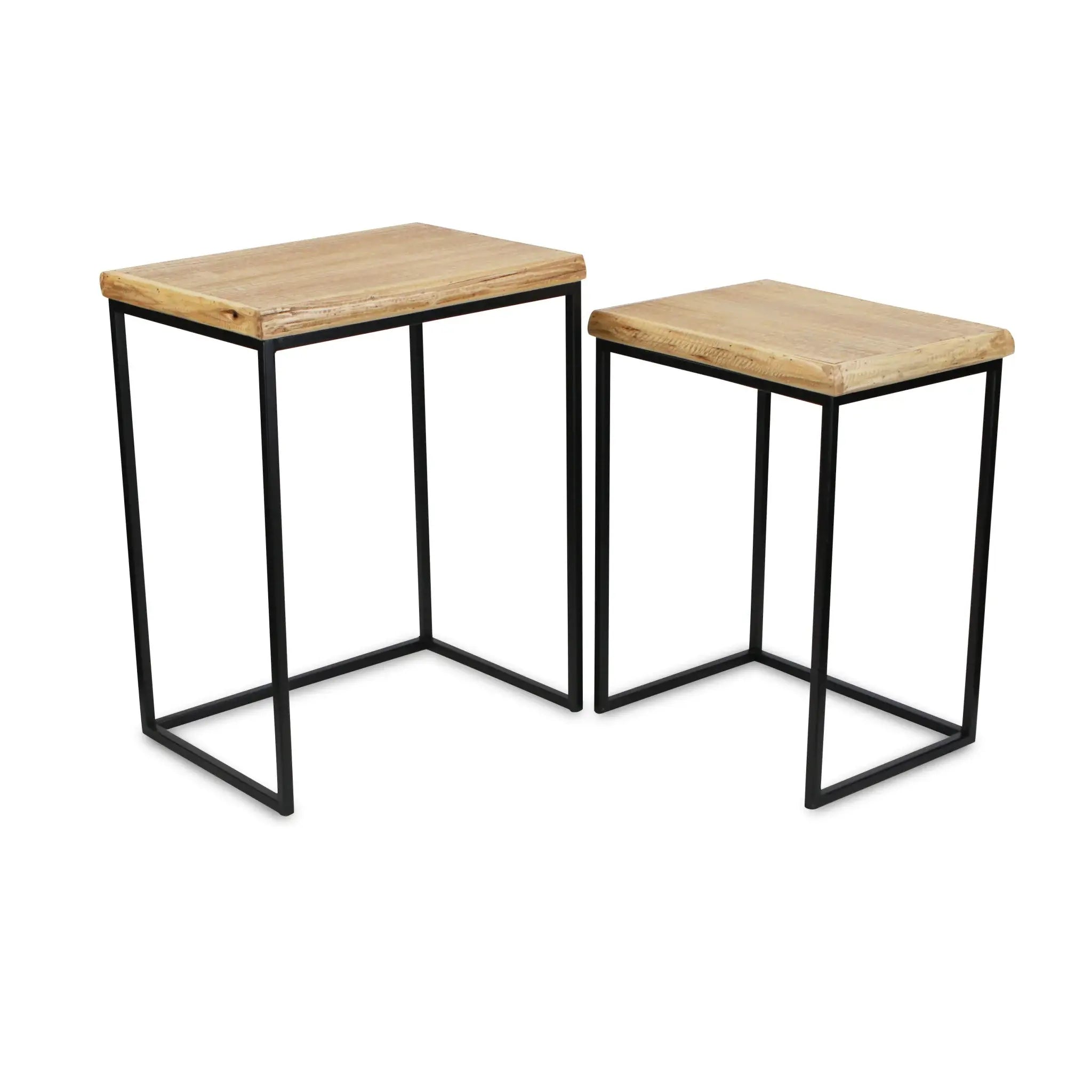 Set of Two 25" Black And Brown Solid Wood Nested Tables - Homeroots - Flyclothing LLC