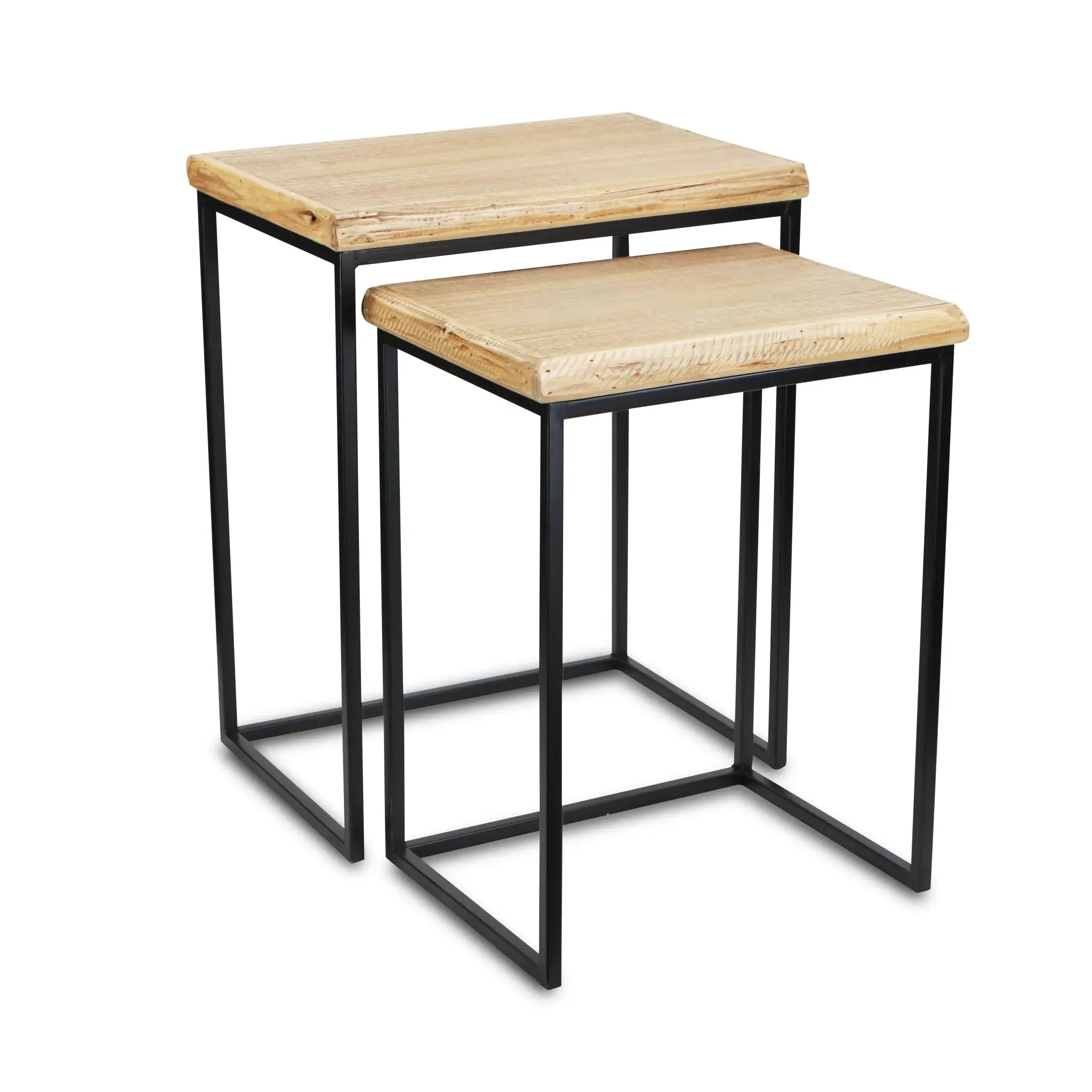 Set of Two 25" Black And Brown Solid Wood Nested Tables - Homeroots - Flyclothing LLC