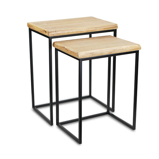 Set of Two 25" Black And Brown Solid Wood Nested Tables