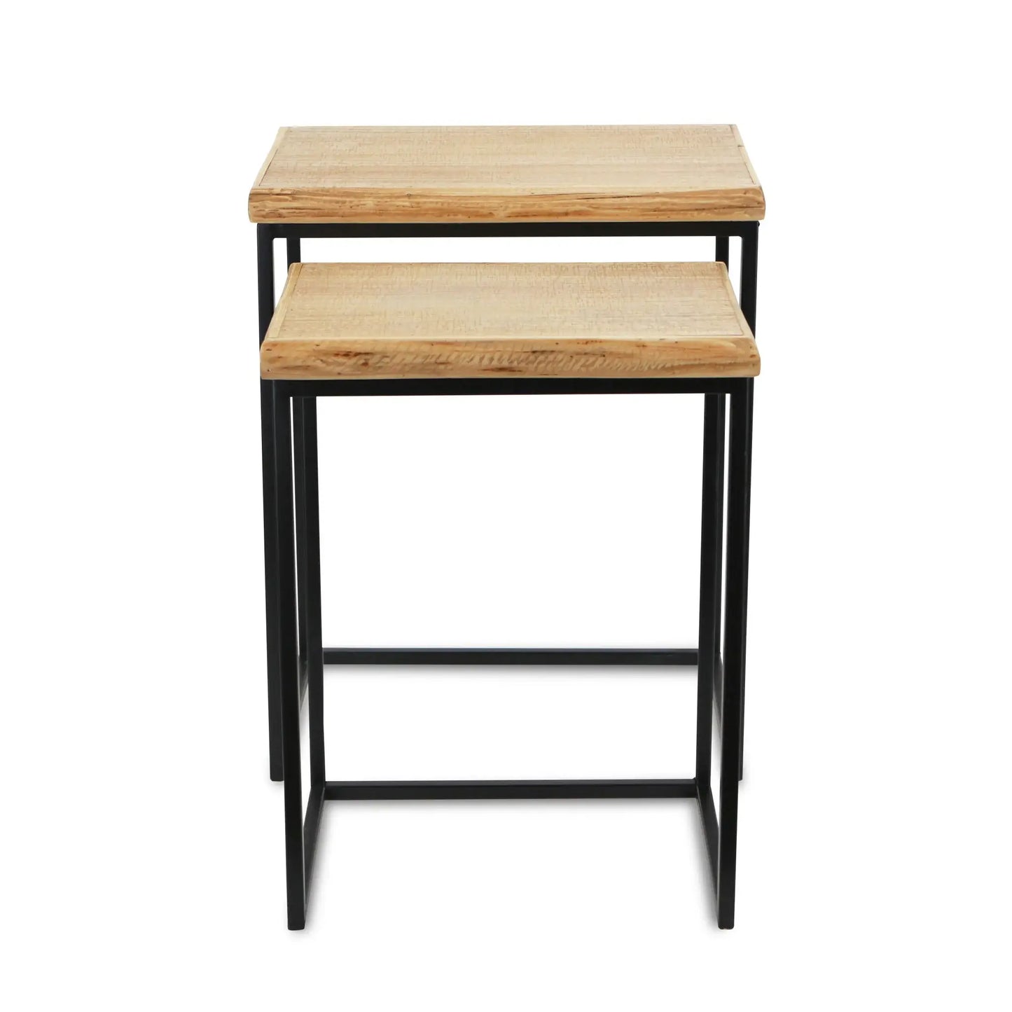 Set of Two 25" Black And Brown Solid Wood Nested Tables - Homeroots - Flyclothing LLC