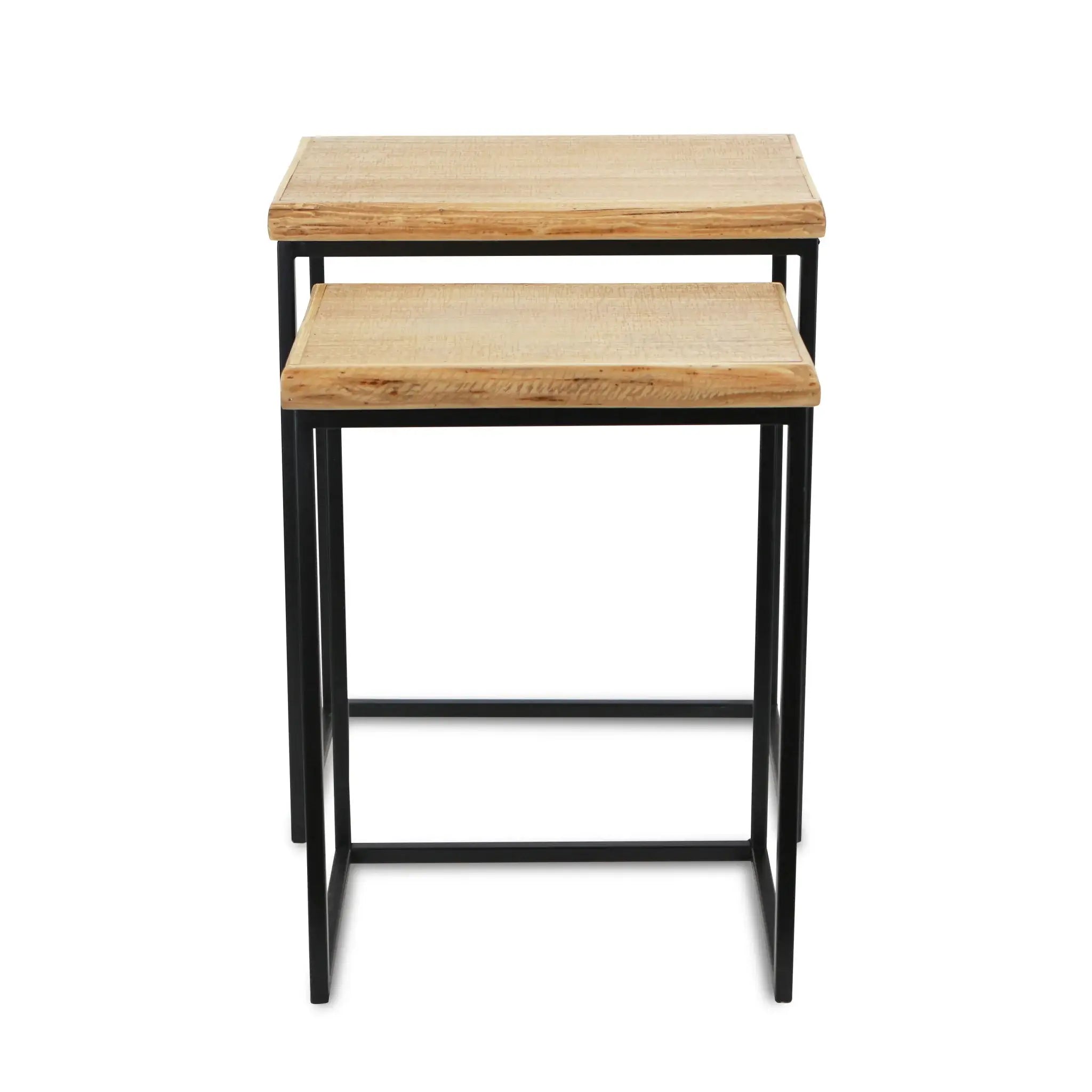 Set of Two 25" Black And Brown Solid Wood Nested Tables - Homeroots - Flyclothing LLC