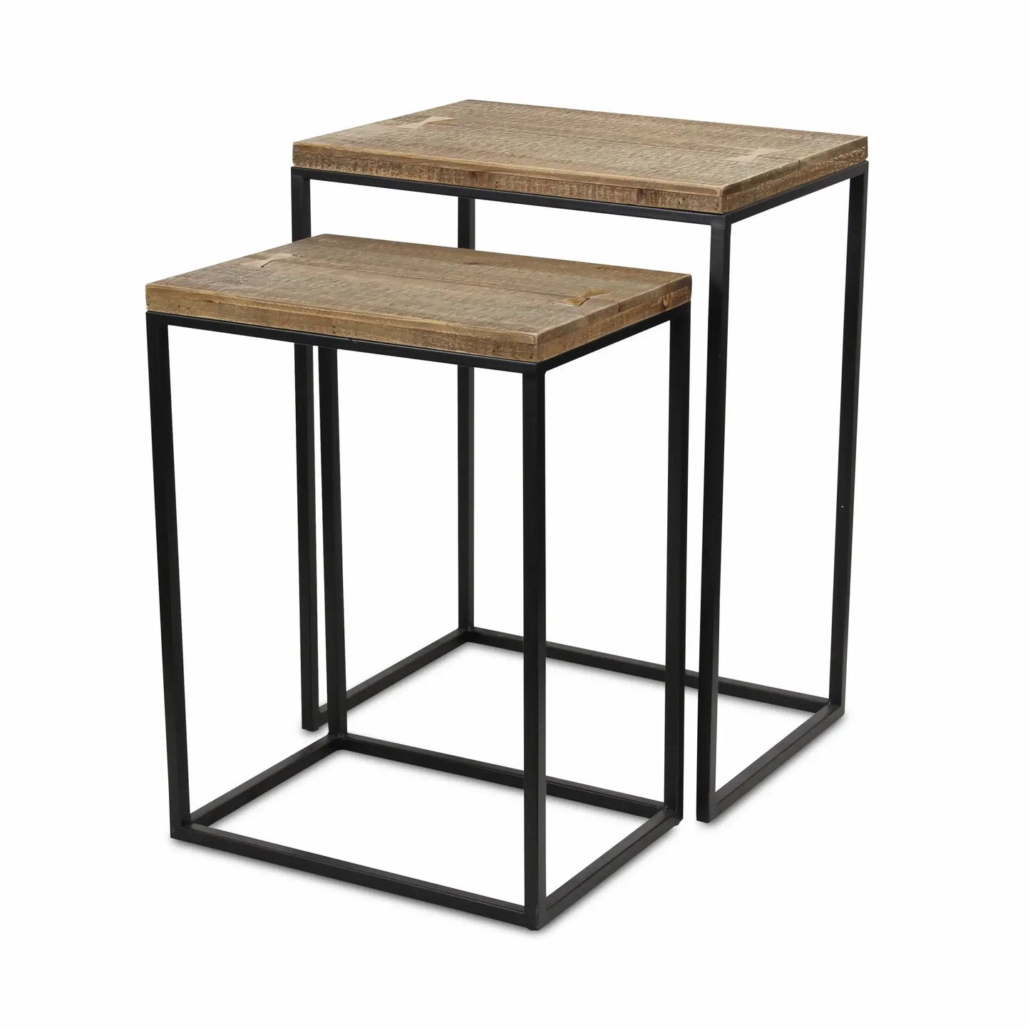 Set of Two 24" Black And Brown Solid Wood Nested Tables - Homeroots - Flyclothing LLC
