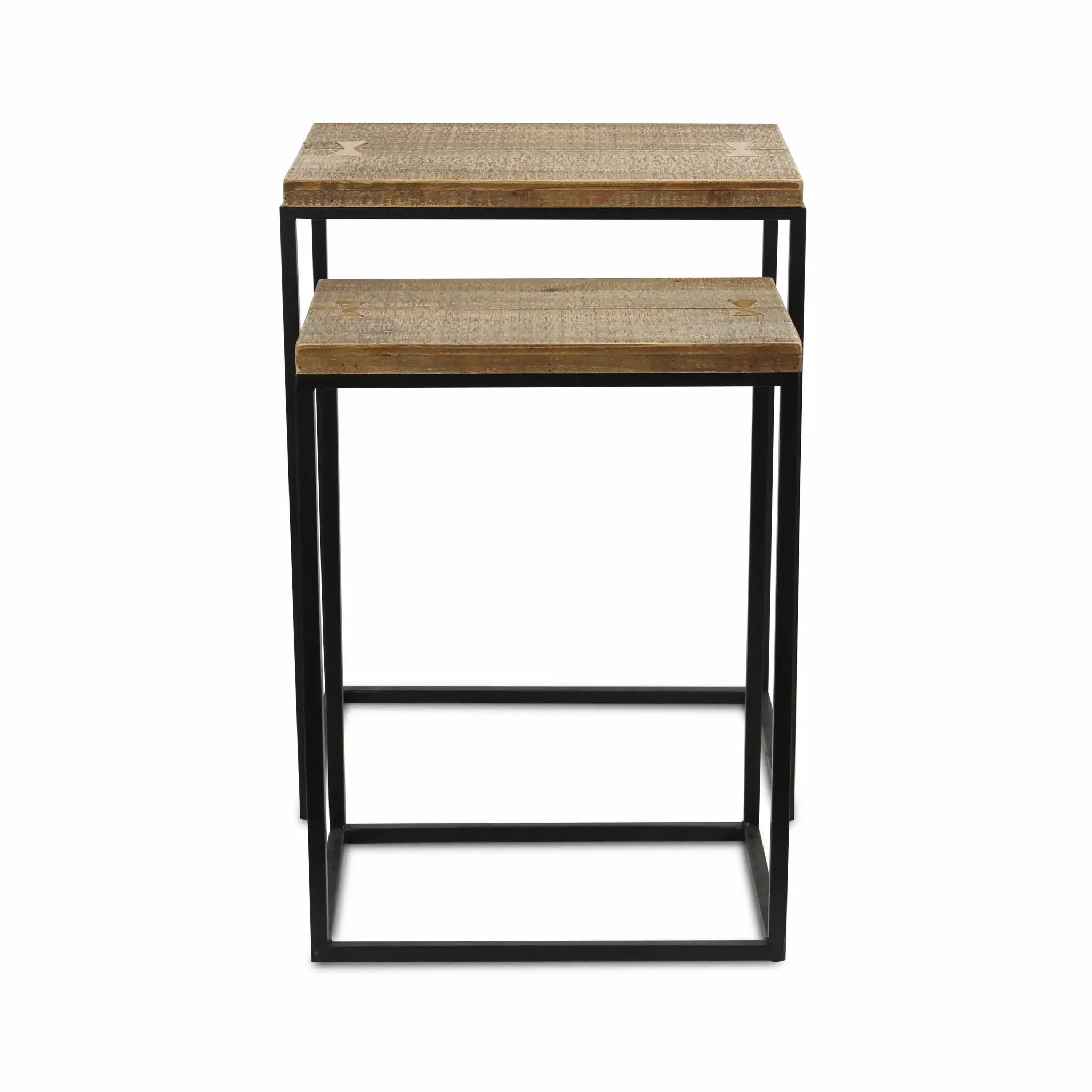 Set of Two 24" Black And Brown Solid Wood Nested Tables - Homeroots - Flyclothing LLC
