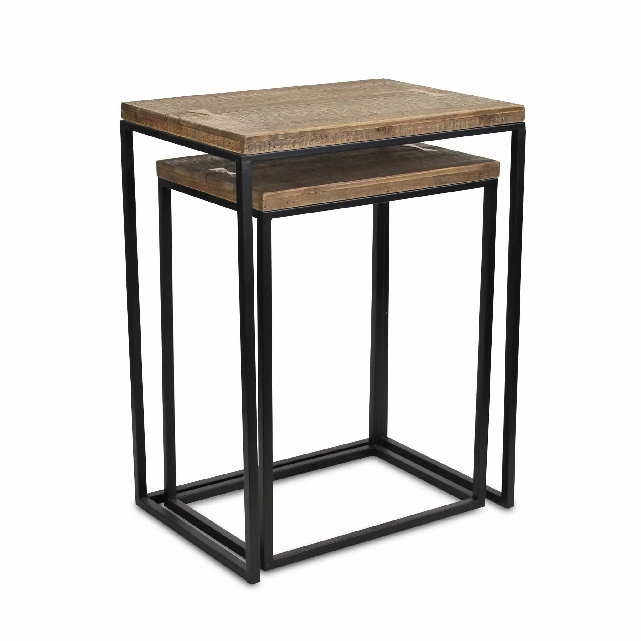 Set of Two 24" Black And Brown Solid Wood Nested Tables - Homeroots - Flyclothing LLC