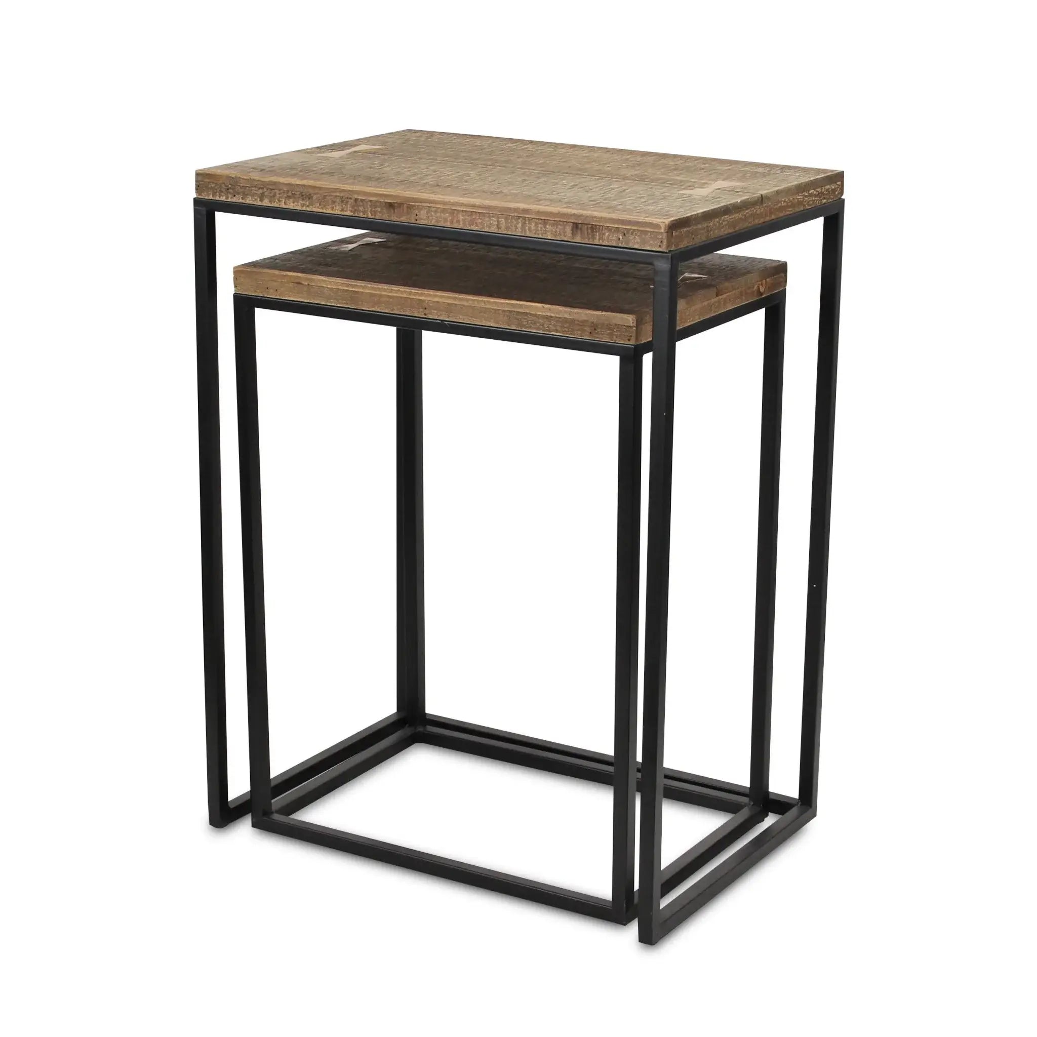 Set of Two 24" Black And Brown Solid Wood Nested Tables - Homeroots - Flyclothing LLC