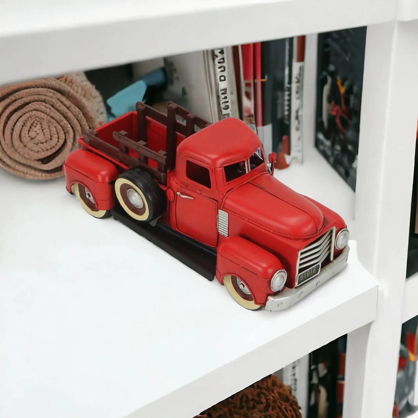 6" Red and Black Metal Hand Painted 1950's Red Truck Model Car - Homeroots - Flyclothing LLC