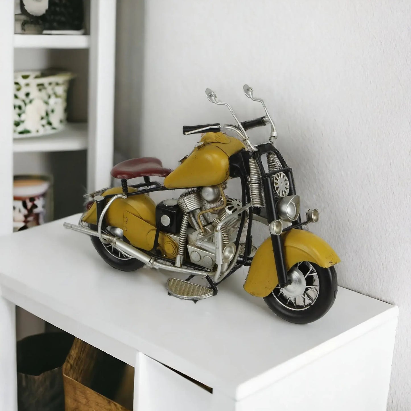 8" Yellow and Black Metal Hand Painted Model Motorcycle - Homeroots - Flyclothing LLC
