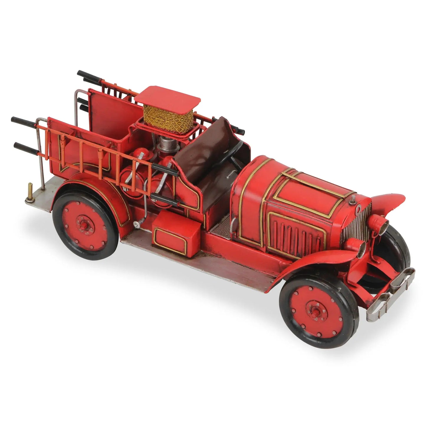 7" Red and Gold Metal Hand Painted 1923 style fire truck Model Car - Homeroots - Flyclothing LLC