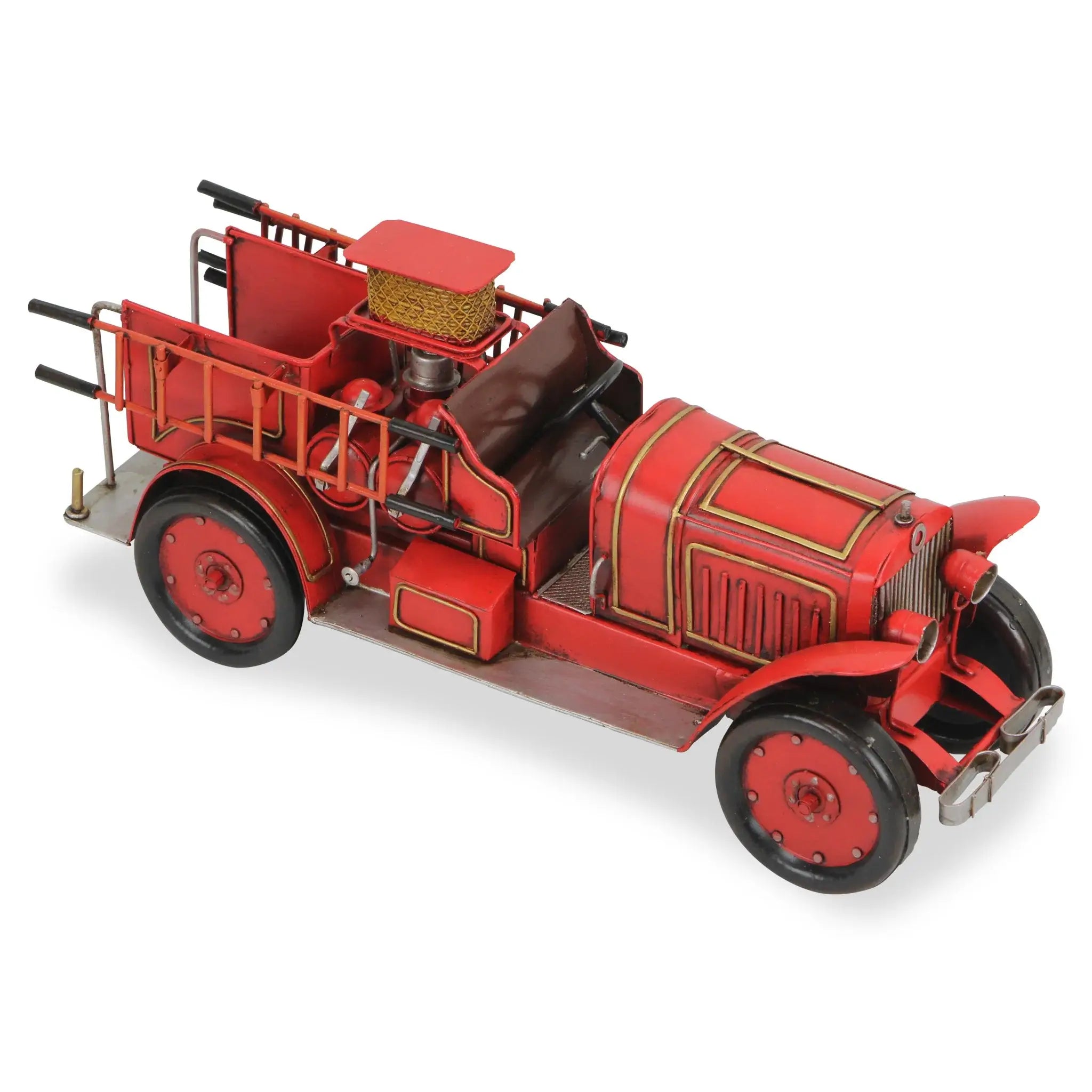 7" Red and Gold Metal Hand Painted 1923 style fire truck Model Car - Homeroots - Flyclothing LLC
