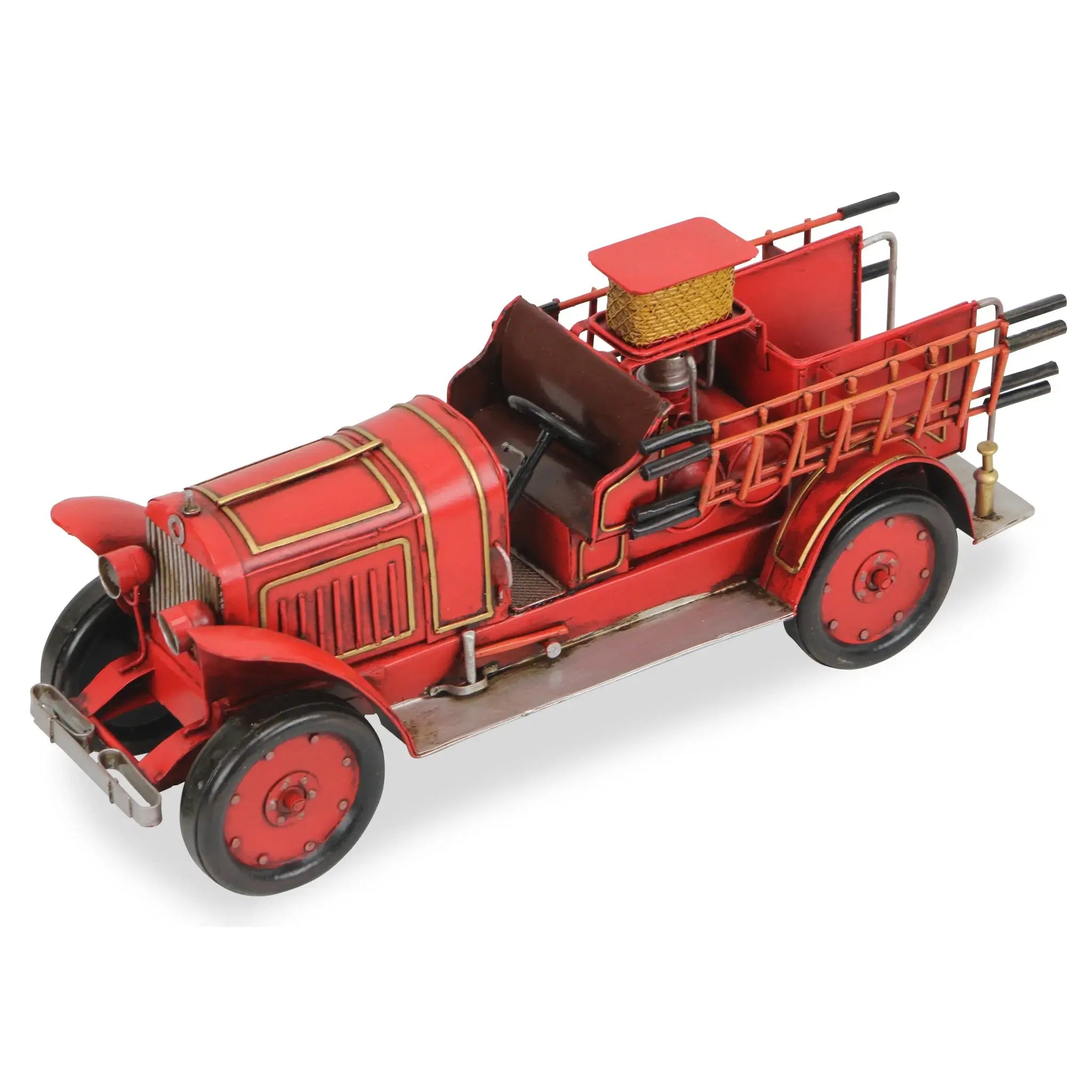 7" Red and Gold Metal Hand Painted 1923 style fire truck Model Car - Homeroots - Flyclothing LLC