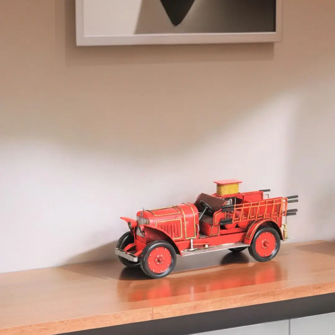 7" Red and Gold Metal Hand Painted 1923 style fire truck Model Car - Homeroots - Flyclothing LLC