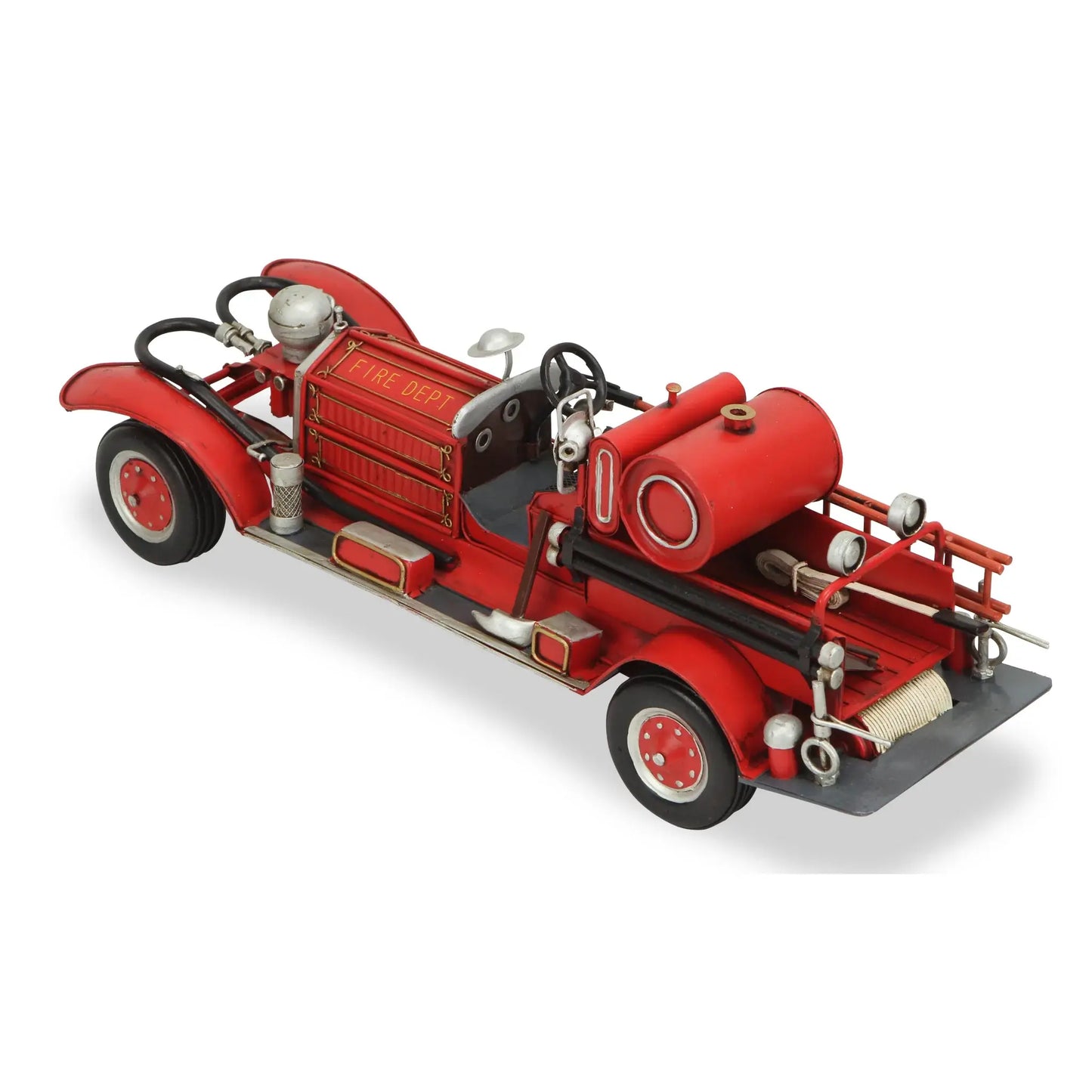 6" Red and Silver Metal Hand Painted 1920's Fire Truck Model Car - Homeroots - Flyclothing LLC