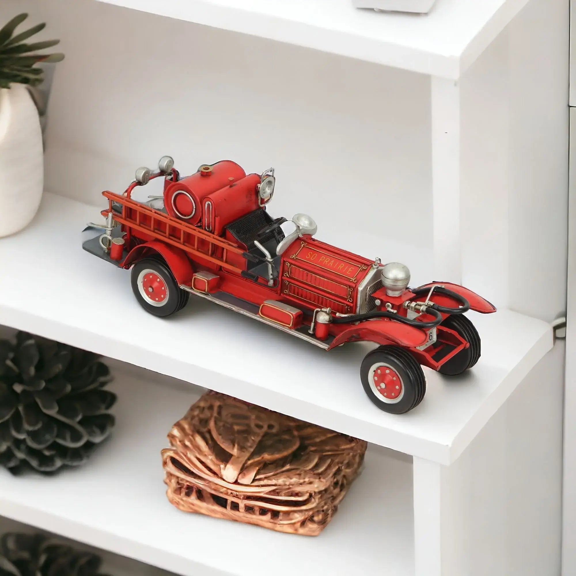 6" Red and Silver Metal Hand Painted 1920's Fire Truck Model Car - Homeroots - Flyclothing LLC