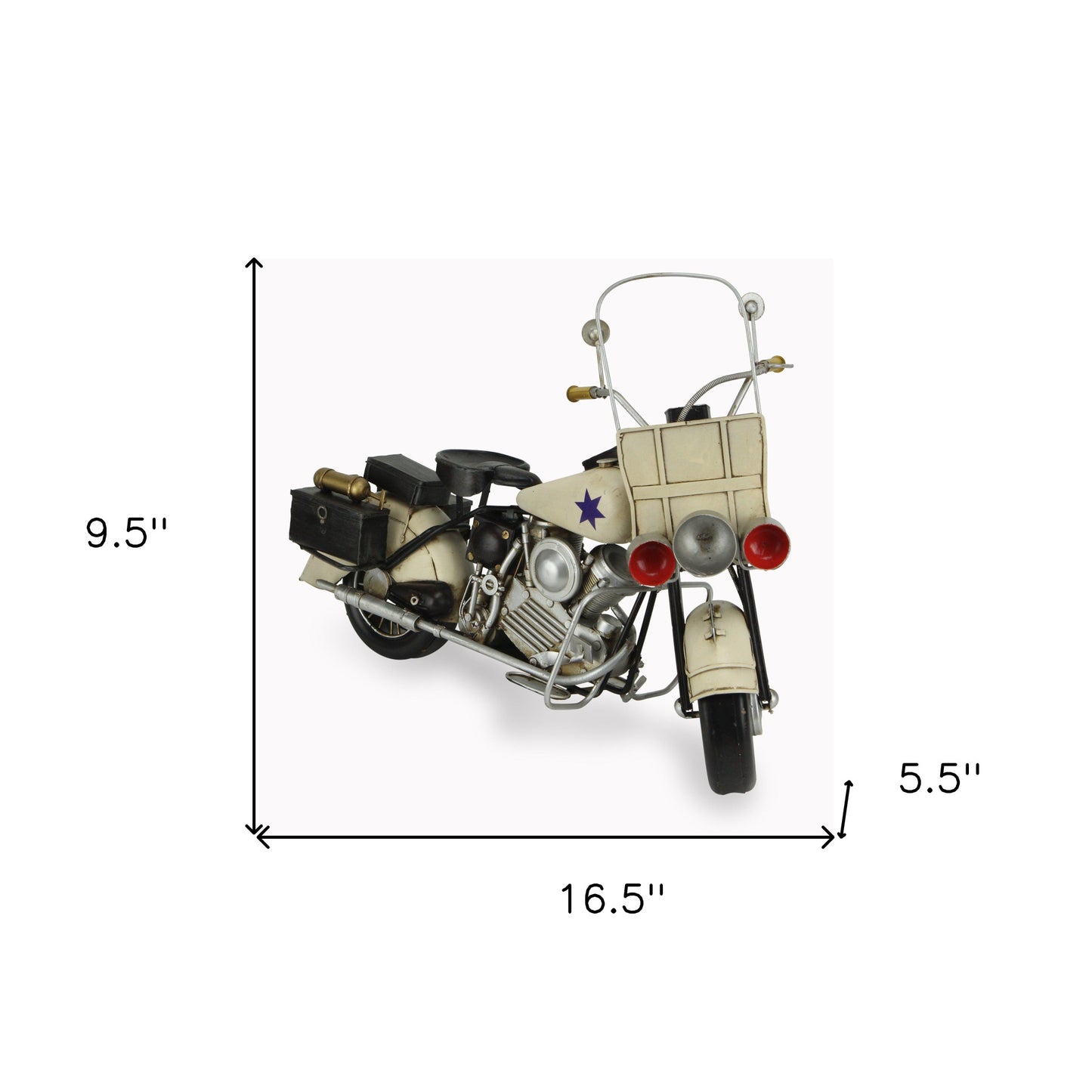 10" Cream Metal Hand Painted Early 1900's Police Motorcycle Model Model Motorcycle - Homeroots - Flyclothing LLC