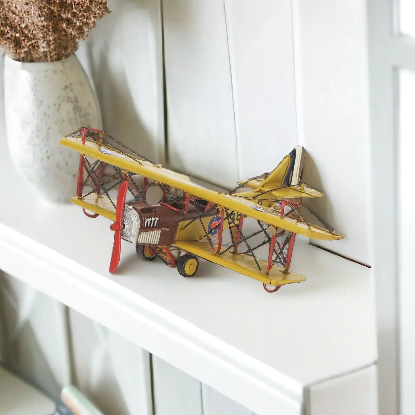 4" Yellow and Red Metal Hand Painted 1918 Yellow Curtiss JN-4 Model Airplane - Homeroots - Flyclothing LLC
