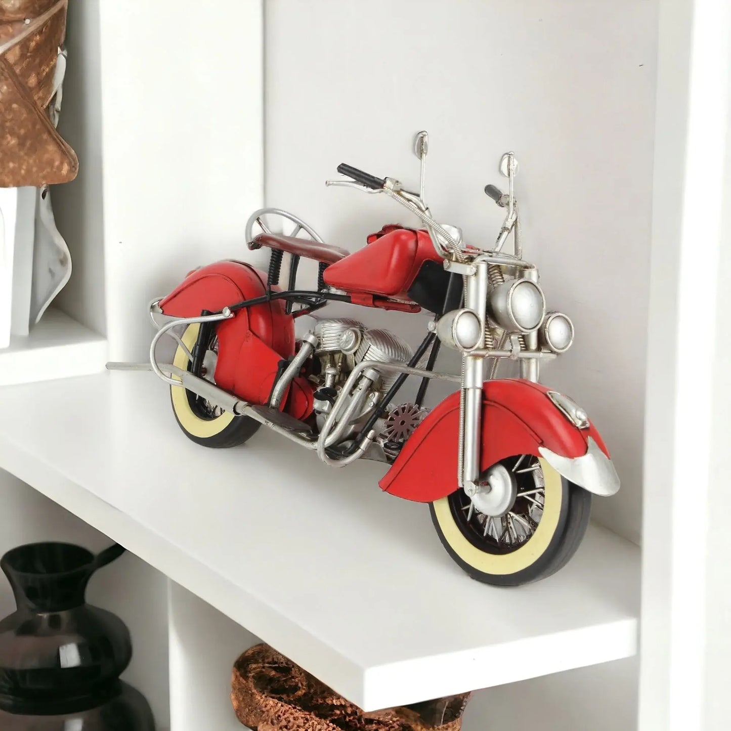 8" Red and Silver Metal Hand Painted Model Motorcycle - Homeroots - Flyclothing LLC