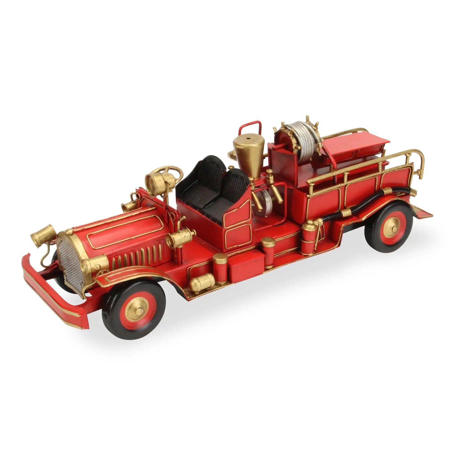 6" Red and Gold Metal Hand Painted Early 20th Century Red Fire Engine Model Car - Homeroots - Flyclothing LLC