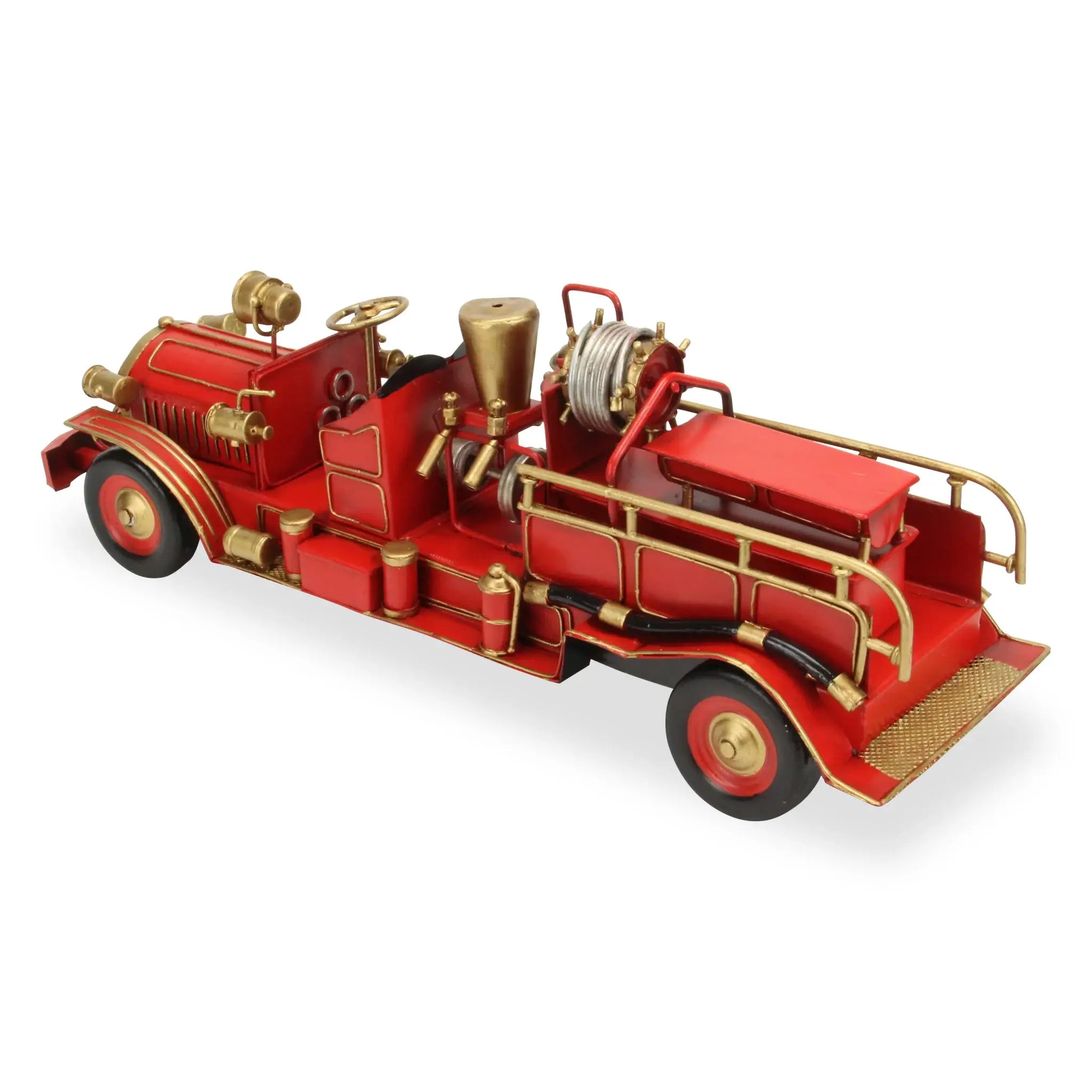 6" Red and Gold Metal Hand Painted Early 20th Century Red Fire Engine Model Car - Homeroots - Flyclothing LLC