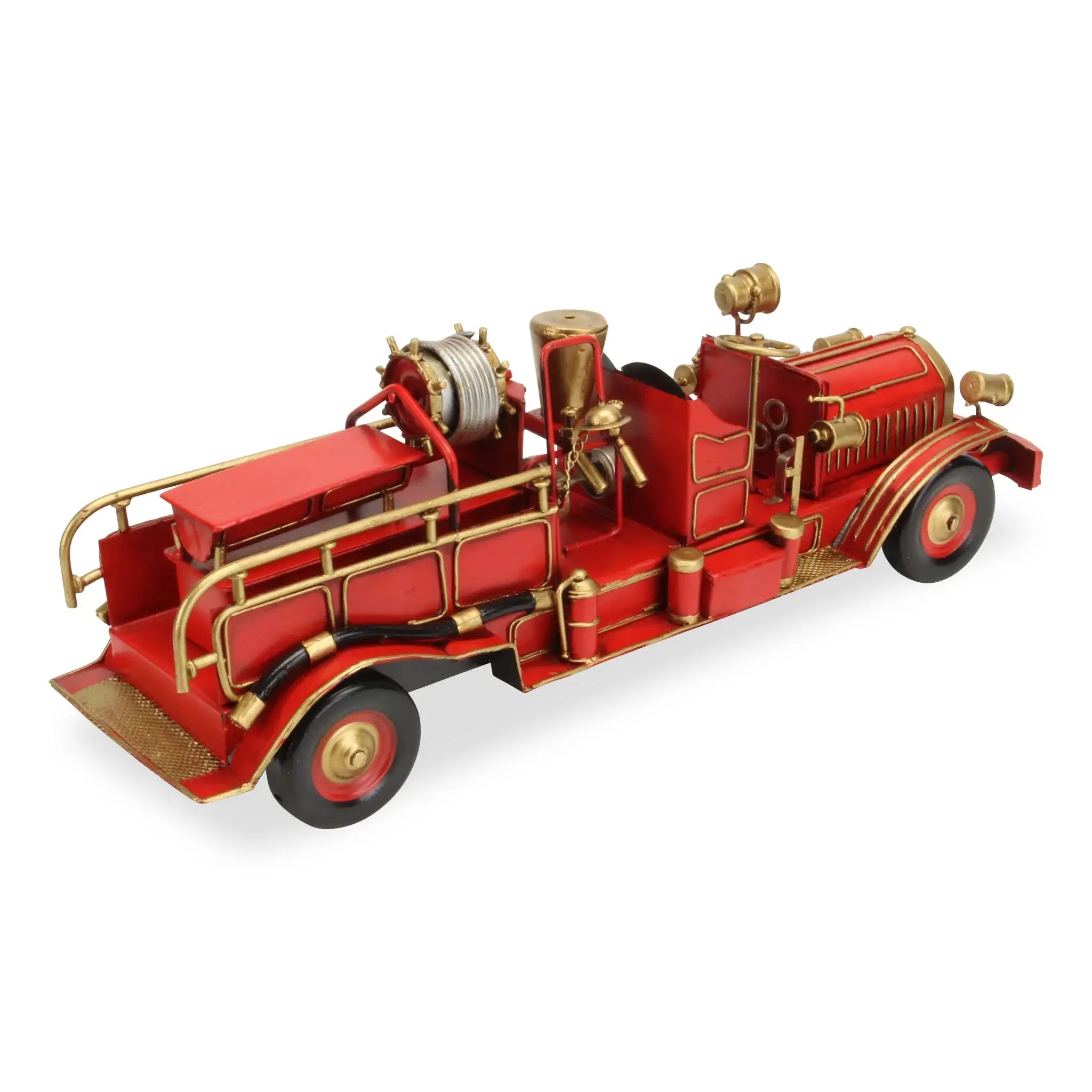 6" Red and Gold Metal Hand Painted Early 20th Century Red Fire Engine Model Car - Homeroots - Flyclothing LLC