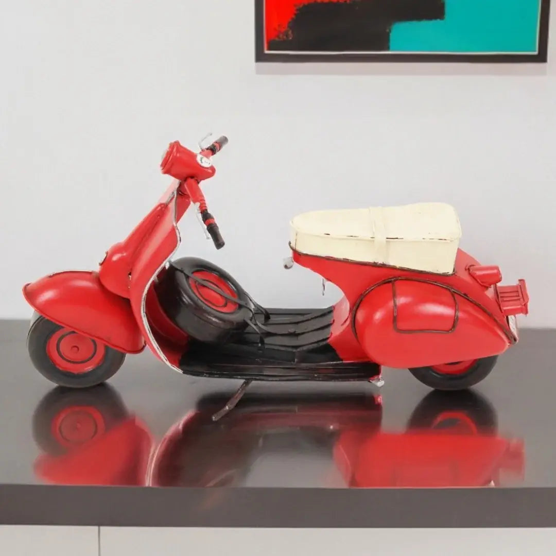 9" Red and Black Metal Hand Painted 1959 Red Scooter Model Motorcycle - Homeroots - Flyclothing LLC