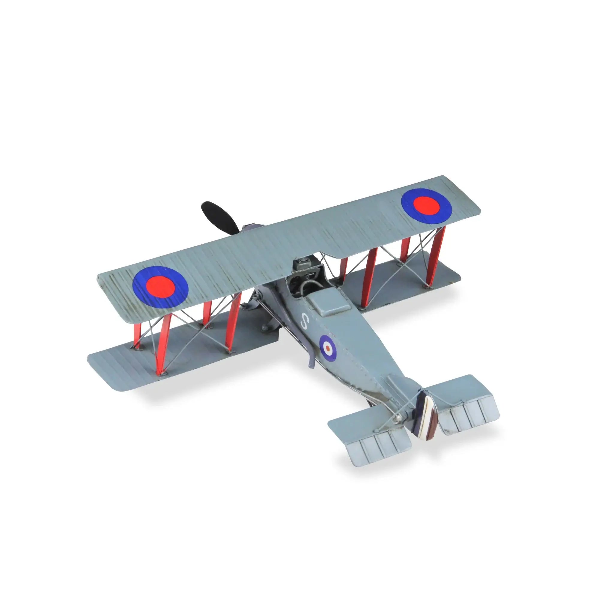 5" Red and Gray Metal Hand Painted 1916 Gray Bristol F28 Fighter Plane Model Airplane - Homeroots - Flyclothing LLC