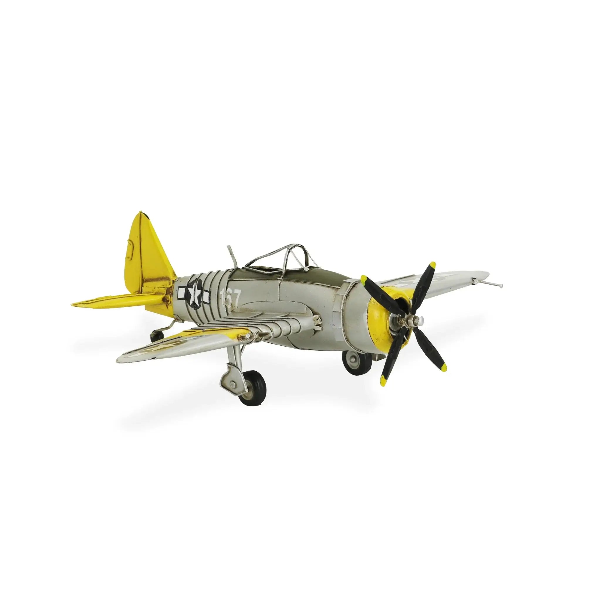 4" Yellow and Gray Metal Hand Painted P-47D Thunderbolt Model Airplane - Homeroots - Flyclothing LLC