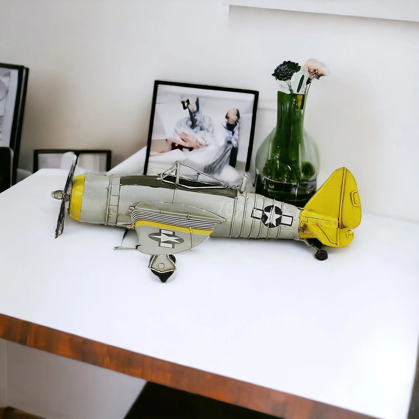 4" Yellow and Gray Metal Hand Painted P-47D Thunderbolt Model Airplane - Homeroots - Flyclothing LLC