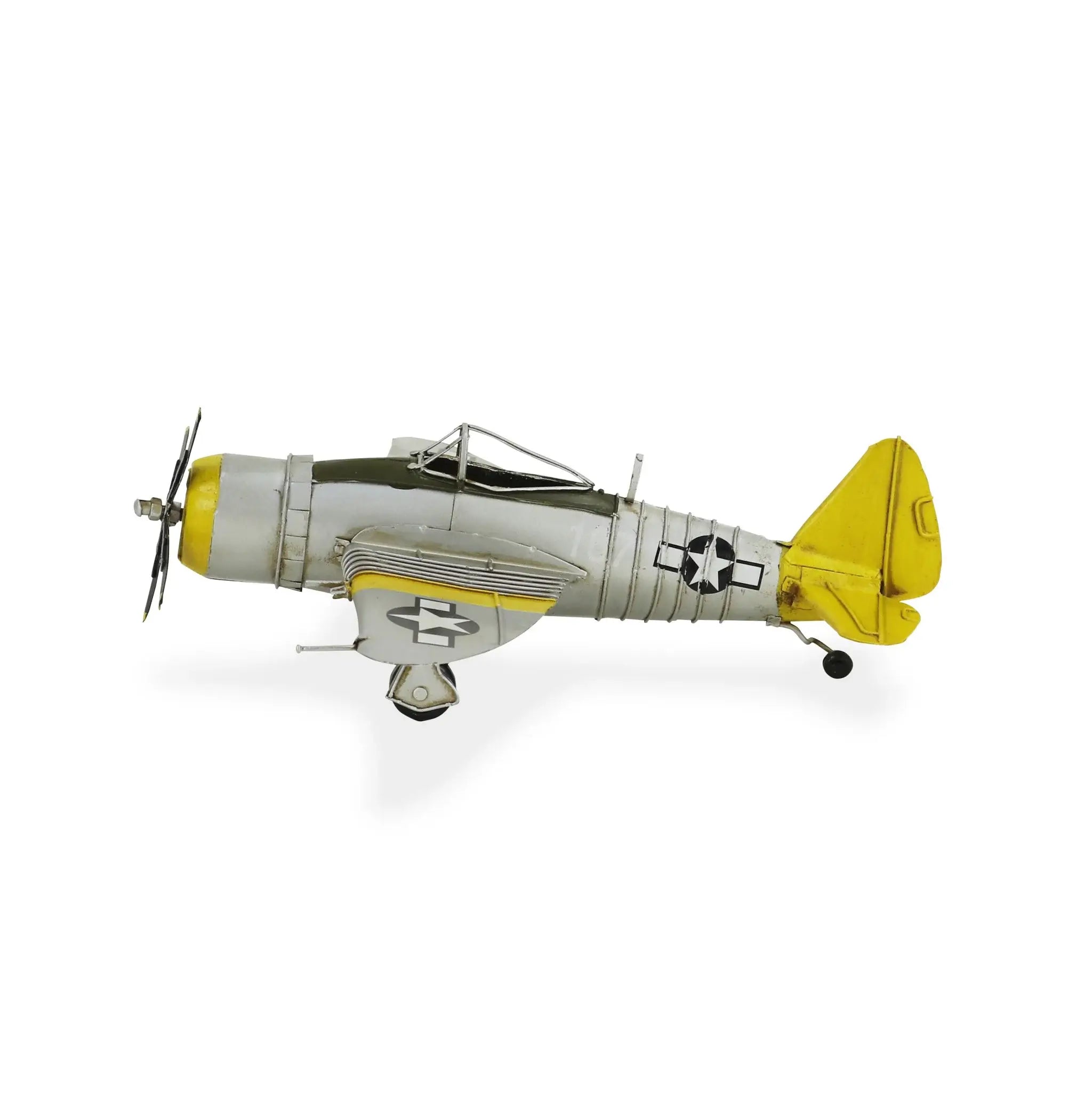 4" Yellow and Gray Metal Hand Painted P-47D Thunderbolt Model Airplane - Homeroots - Flyclothing LLC