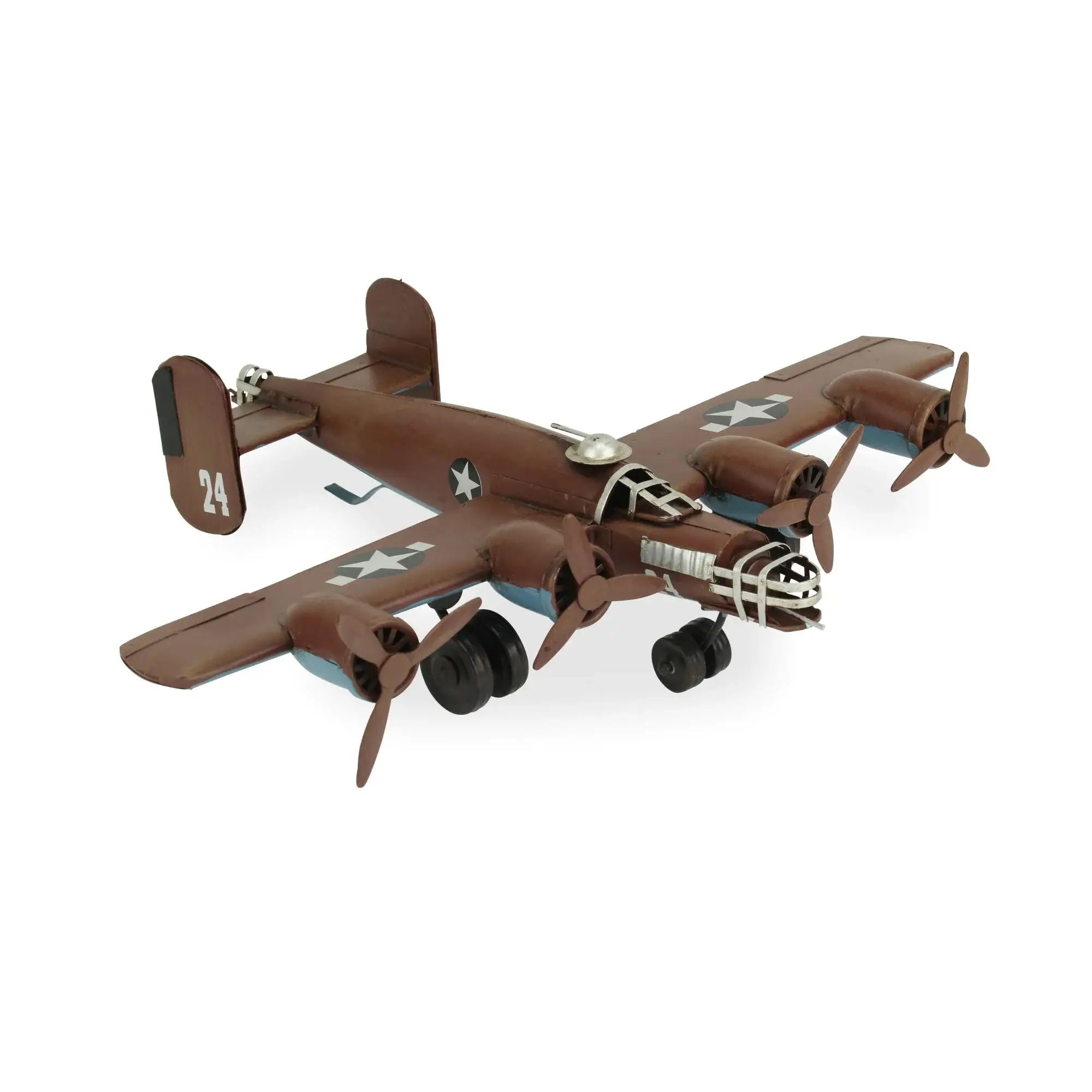 3" Brown and Silver Metal Hand Painted 1941 "B-24" Liberator Model Airplane - Homeroots - Flyclothing LLC