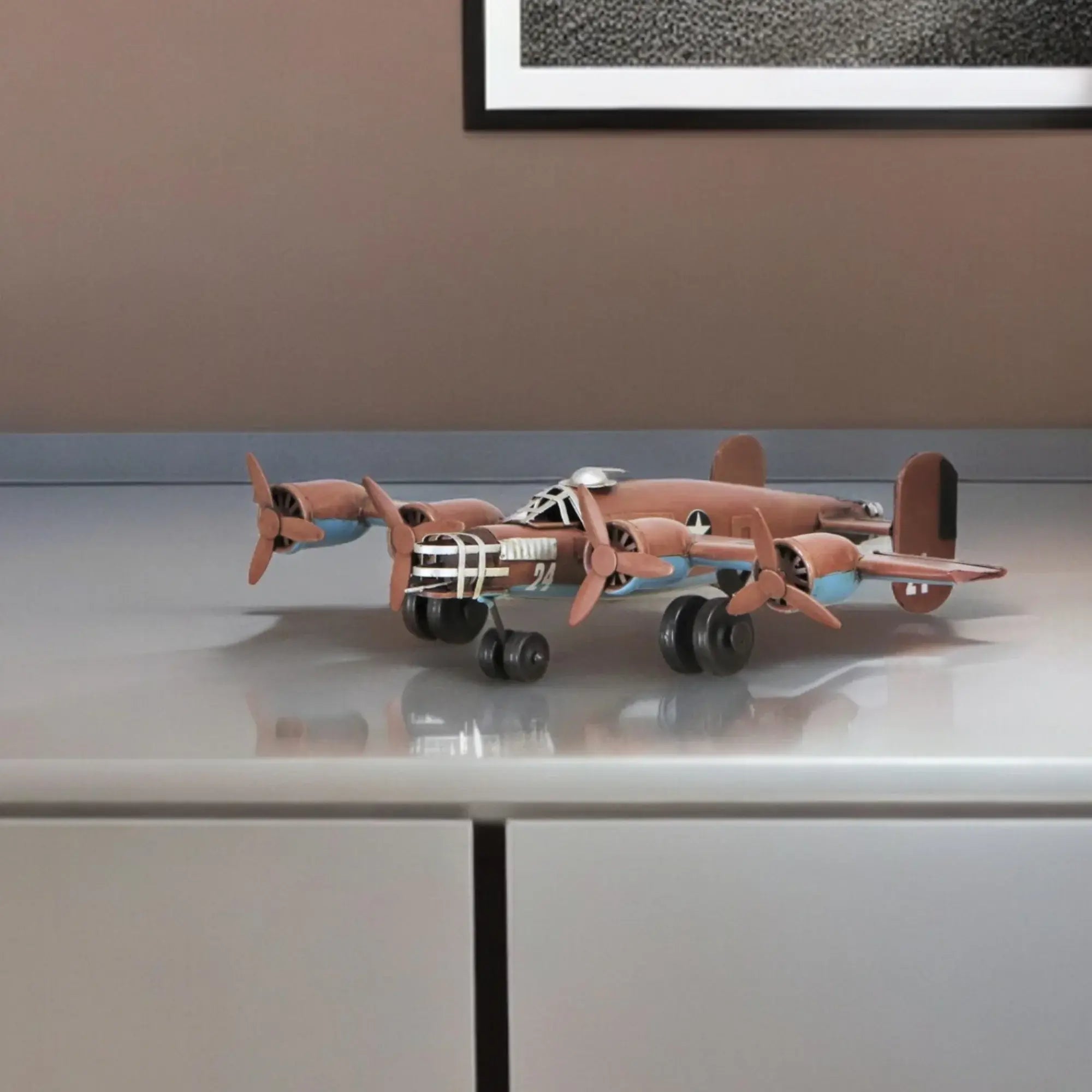 3" Brown and Silver Metal Hand Painted 1941 "B-24" Liberator Model Airplane - Homeroots - Flyclothing LLC