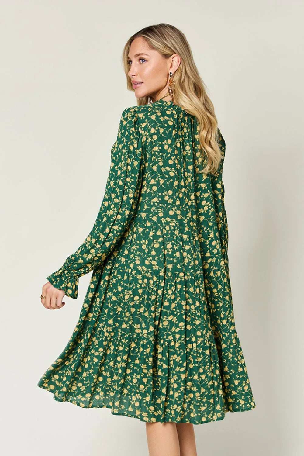 Double Take Full Size Printed Ruffle Hem Long Sleeve Tiered Dress - Trendsi - Flyclothing LLC