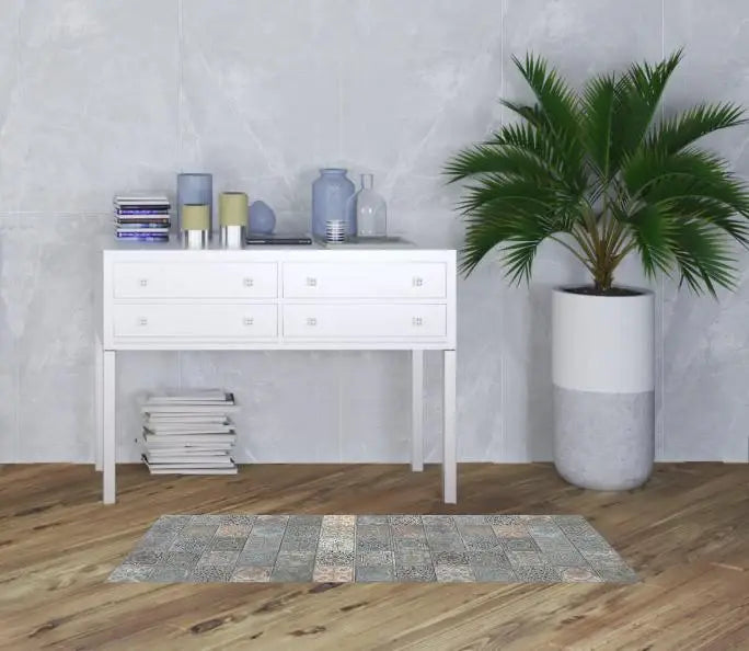 2' X 5' Brown And Gray Mosaic Tile Printed Vinyl Area Rug with UV Protection - Homeroots - Flyclothing LLC