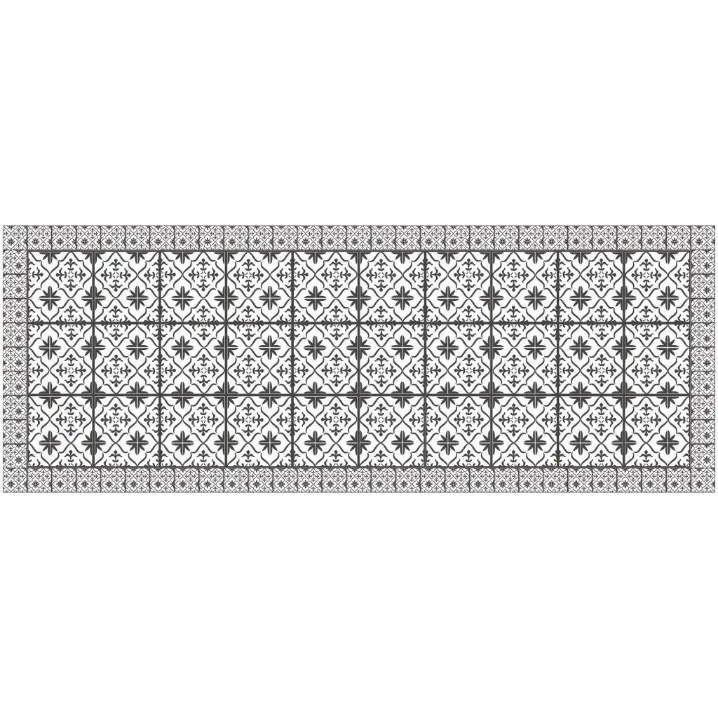 2' X 5' Dark Gray And White Tile Printed Vinyl Area Rug with UV Protection - Homeroots - Flyclothing LLC