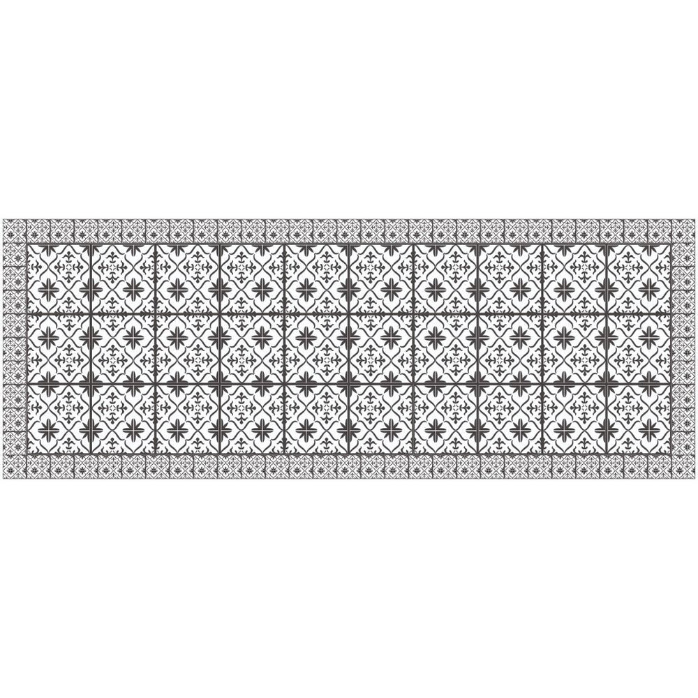 2' X 5' Dark Gray And White Tile Printed Vinyl Area Rug with UV Protection