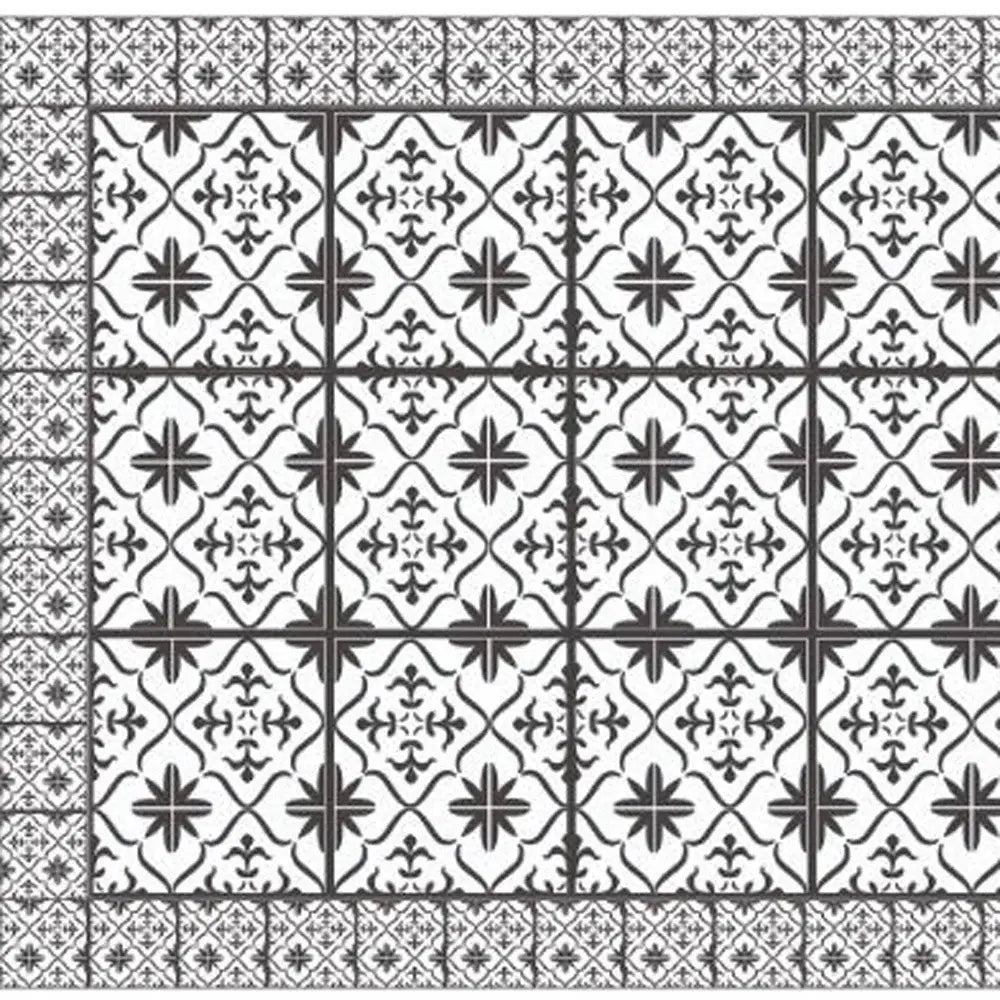 2' X 5' Dark Gray And White Tile Printed Vinyl Area Rug with UV Protection - Homeroots - Flyclothing LLC