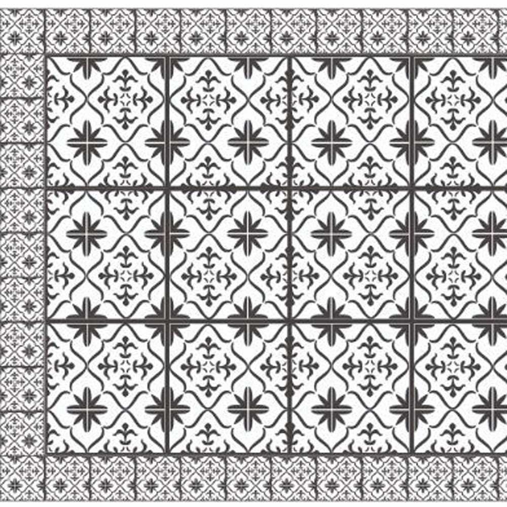 2' X 5' Dark Gray And White Tile Printed Vinyl Area Rug with UV Protection - Homeroots - Flyclothing LLC