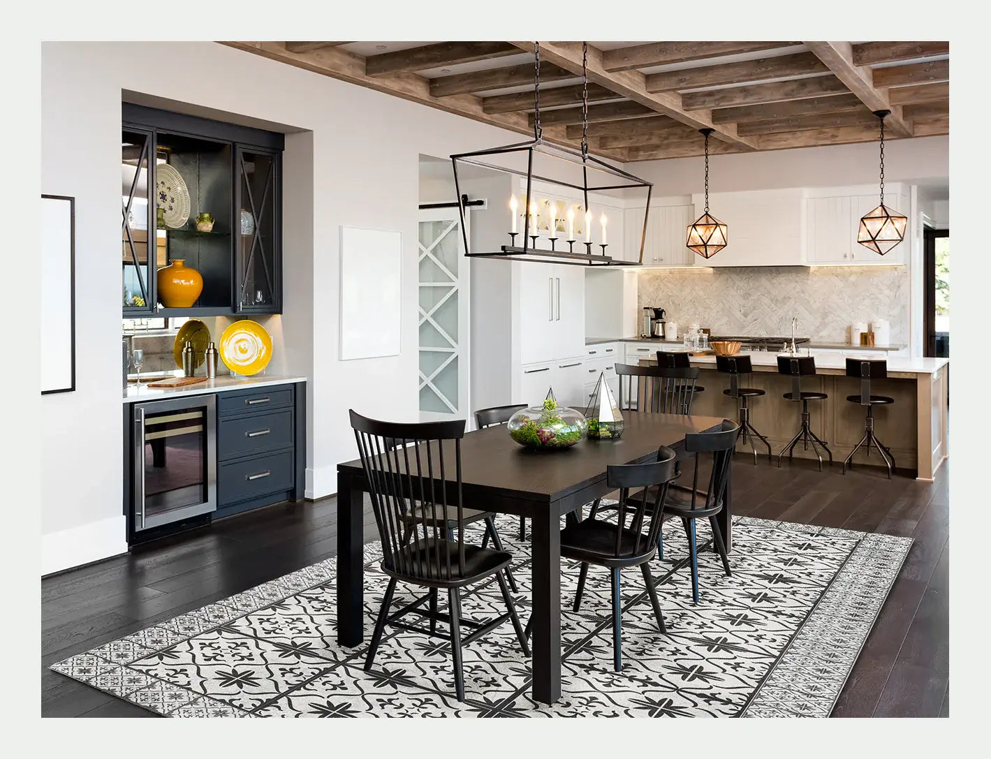 2' X 5' Dark Gray And White Tile Printed Vinyl Area Rug with UV Protection - Homeroots - Flyclothing LLC