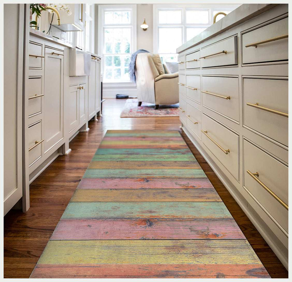 2' X 4' Distressed Aqua Green And Pink Printed Vinyl Area Rug With UV Protection - Homeroots - Flyclothing LLC