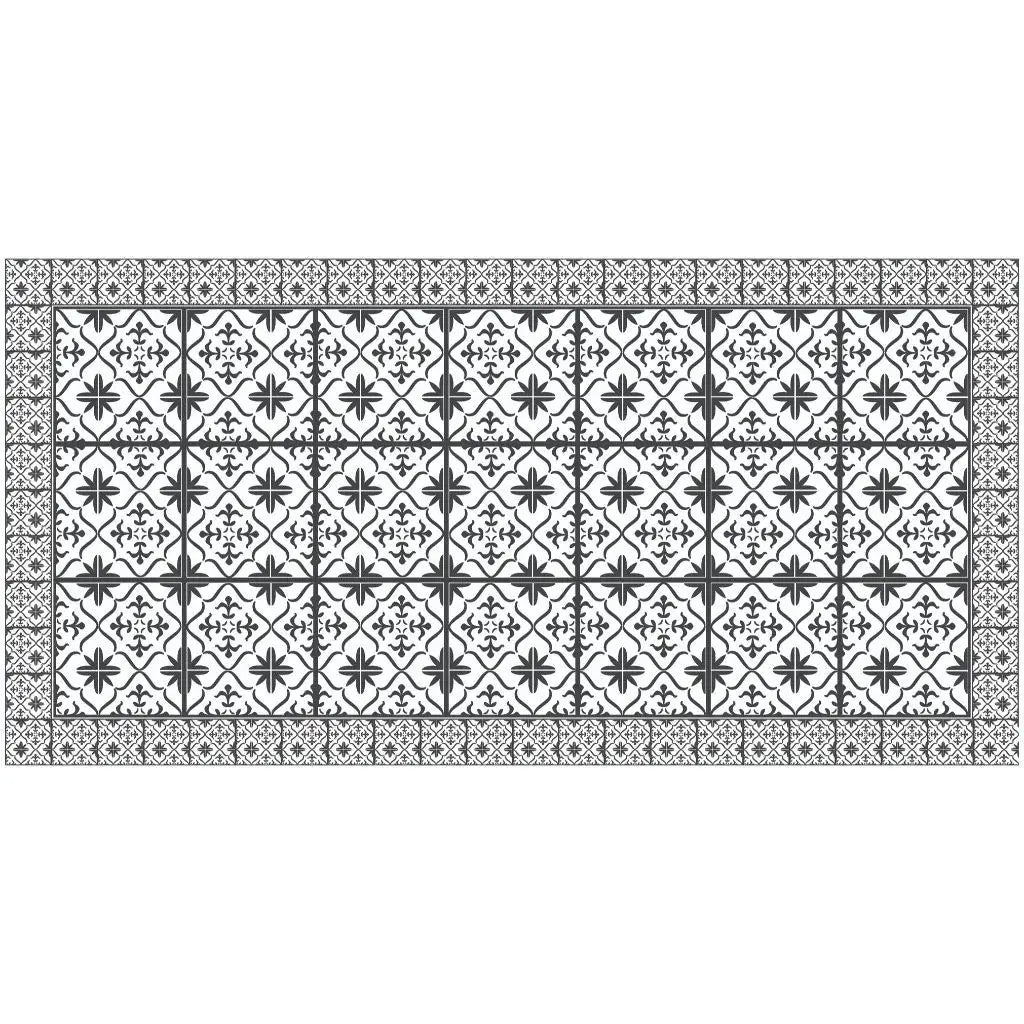 2' X 4' Dark Gray And White Tile Printed Vinyl Area Rug with UV Protection - Homeroots - Flyclothing LLC