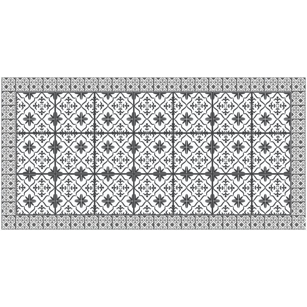 2' X 4' Dark Gray And White Tile Printed Vinyl Area Rug with UV Protection - Homeroots