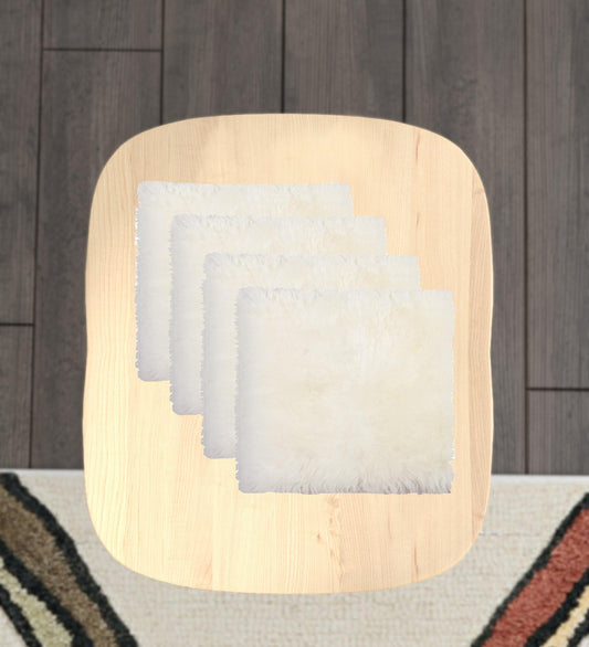 Set Of Four 17" X 17" Natural Wool Solid Color Chair Pads