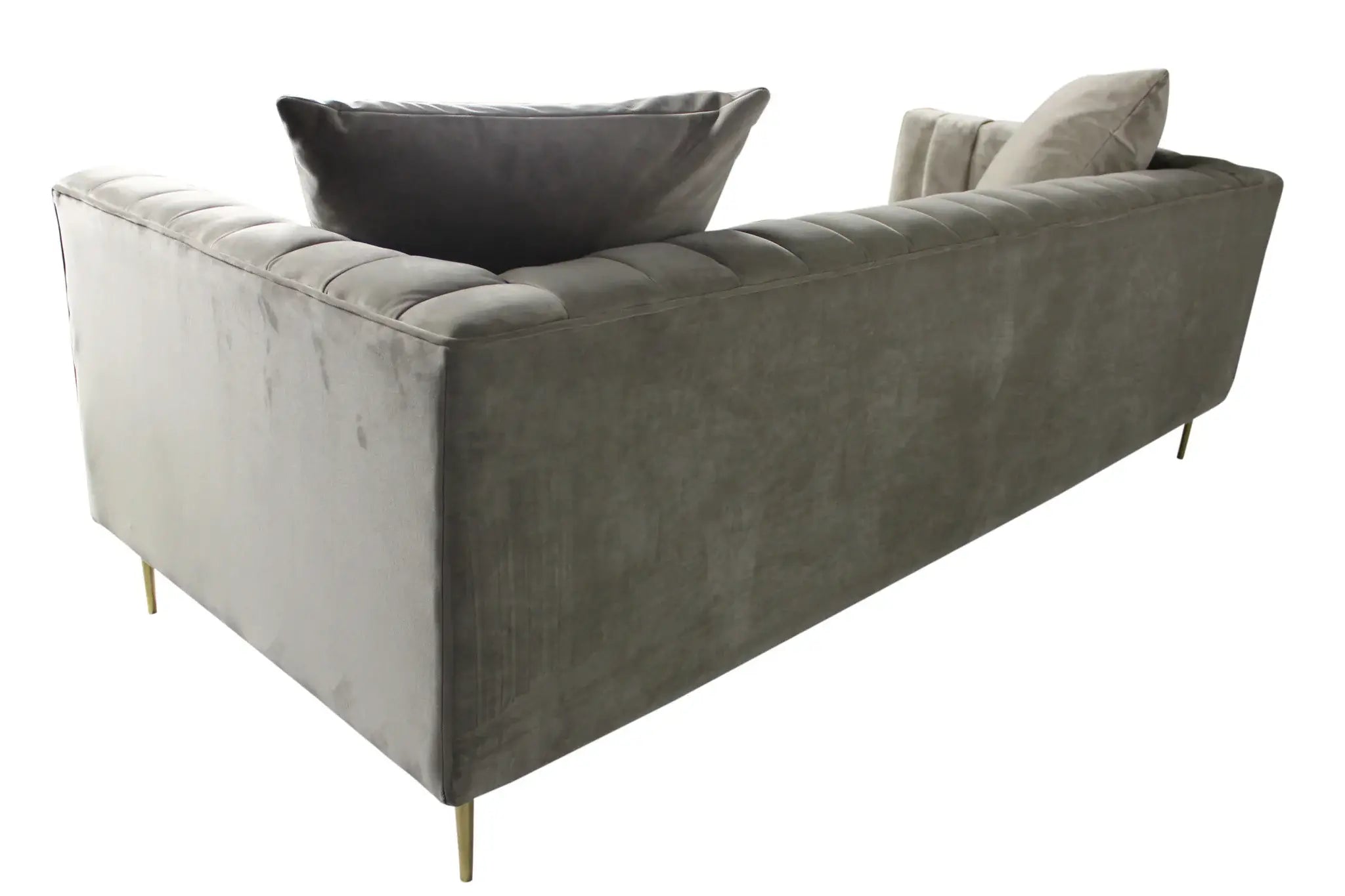 90" Gray Brown Velvet Sofa And Toss Pillows With Gold Legs - Homeroots - Flyclothing LLC