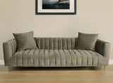 90" Gray Brown Velvet Sofa And Toss Pillows With Gold Legs - Homeroots - Flyclothing LLC