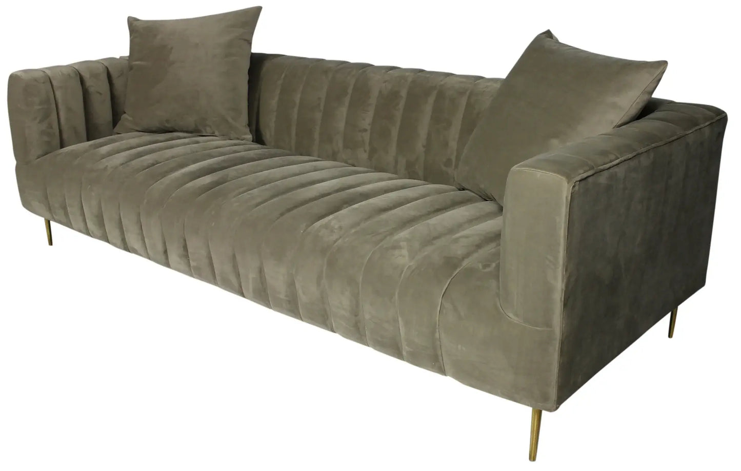 90" Gray Brown Velvet Sofa And Toss Pillows With Gold Legs - Homeroots - Flyclothing LLC