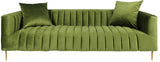 90" Olive Green Velvet Sofa And Toss Pillows With Gold Legs - Homeroots - Flyclothing LLC
