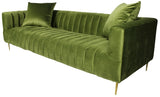 90" Olive Green Velvet Sofa And Toss Pillows With Gold Legs - Homeroots - Flyclothing LLC