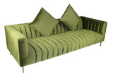 90" Olive Green Velvet Sofa And Toss Pillows With Gold Legs - Homeroots - Flyclothing LLC