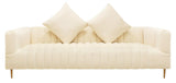 90" Ivory Velvet Sofa And Toss Pillows With Gold Legs - Homeroots - Flyclothing LLC