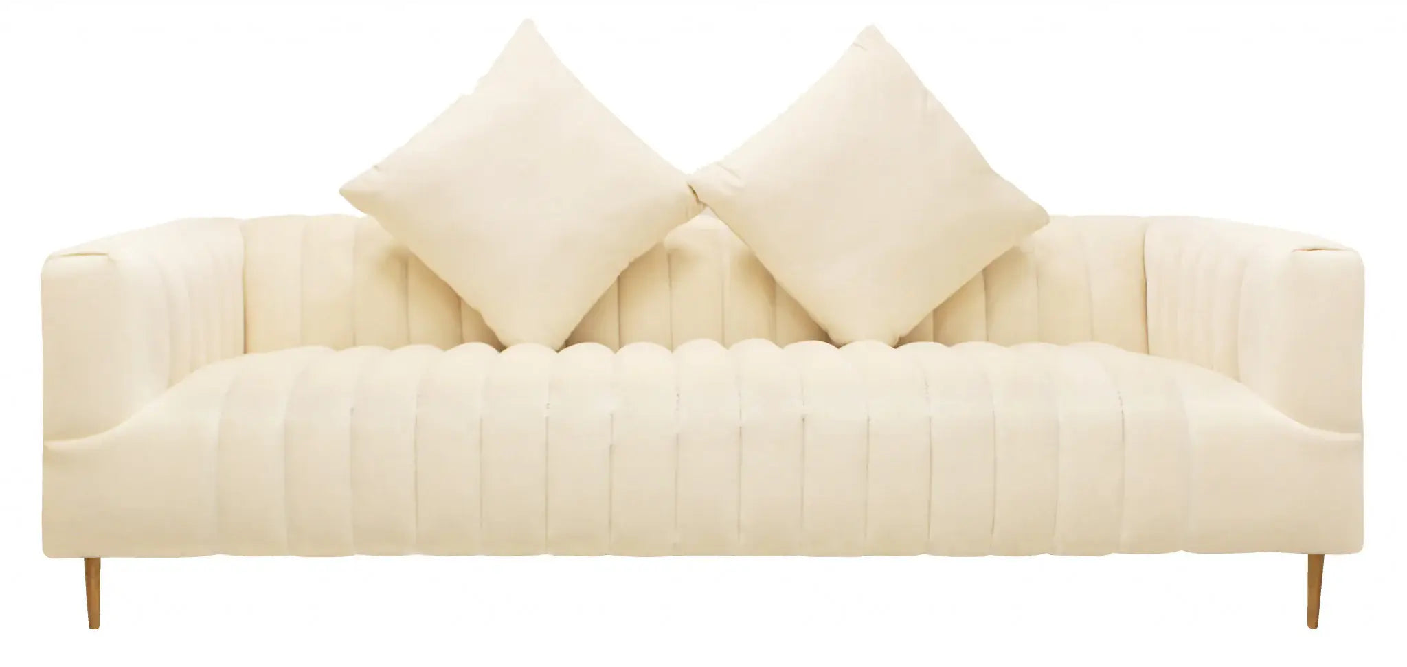 90" Ivory Velvet Sofa And Toss Pillows With Gold Legs - Homeroots - Flyclothing LLC